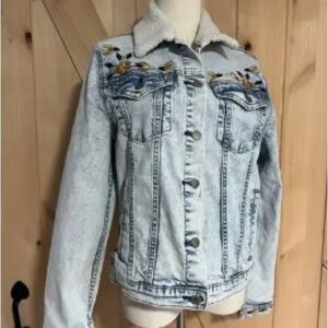 Light Wash Denim Jacket with Floral Embroidery